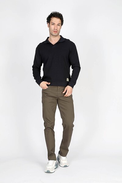 Lee Cooper Ανδρικό παντελόνι Jagger Normal Waist Slim Fit ίσιο χακί
