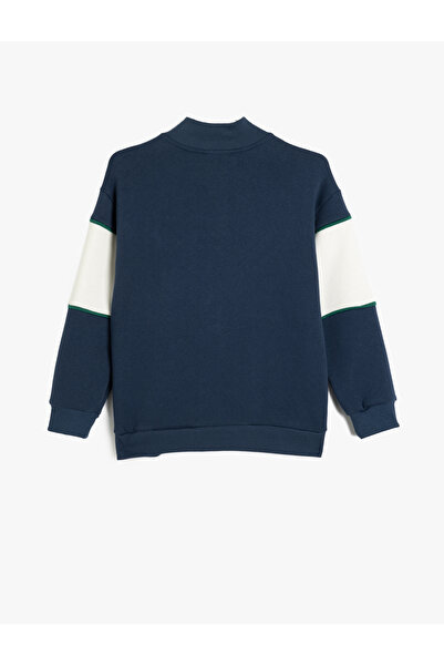 Koton Sweatshirt Dik Yaka Yarım Fermuarlı Baskı Detaylı Uzun Kollu Şardonlu