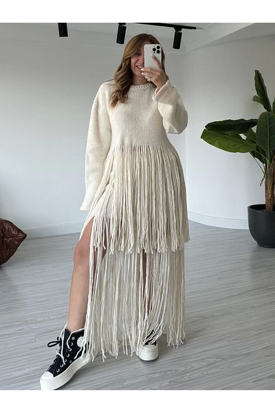 KÜBRA SÖYLEMEZ BOUTİQUE Knitwear Skirt and Fringed Cream Set