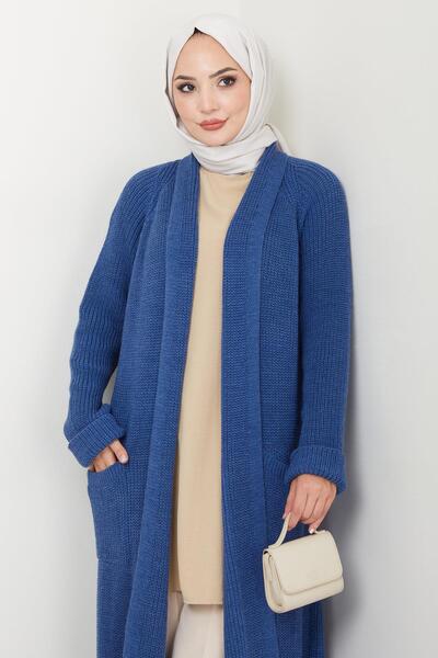 hafsamina Ζακέτα Indigo Knitwear - Σάλι γιακά και τσέπες HM2243