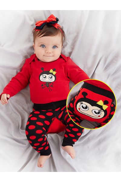Denokids Marienkäfer Baby Mädchen Body Strumpfhosen-Hosen-Set