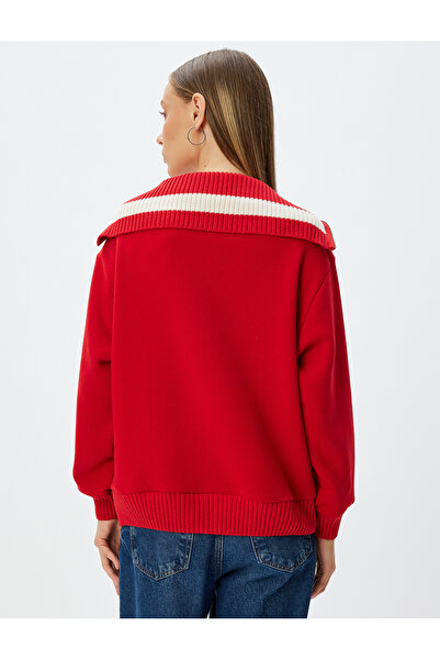 Koton College-Sweatshirt mit besticktem Stehkragen und halbem Reißverschluss