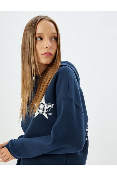Koton College Themed Oversize Hooded Sweatshirt - Back Printed Ribbon