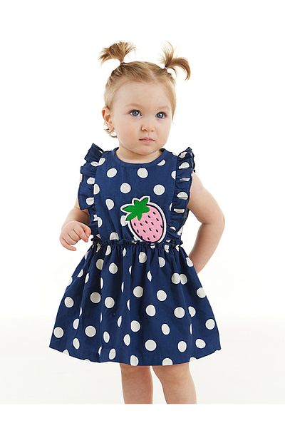 Denokids Poplin fodros nyári ruha kislánynak - pöttyös eper mintás