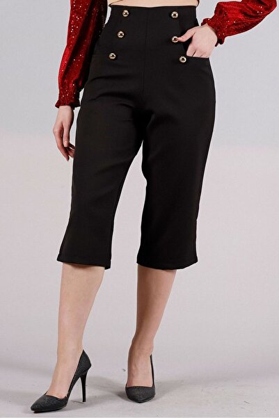 VERYMODA Pantaloni casual cu buzunar L și nasturi decorativi - Negru |   F0996