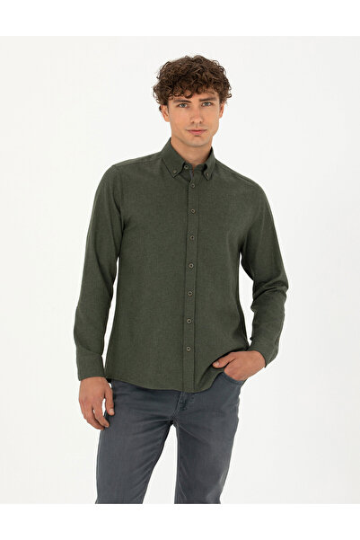 Pierre Cardin Haki Regular Fit Uzun Kollu Gömlek 50275625-VR027