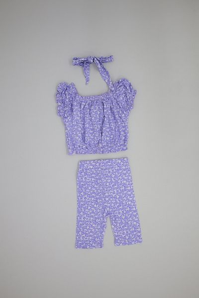 rg kidsstore Комплект от къси панталонки и блуза с флорални мотиви за момиче