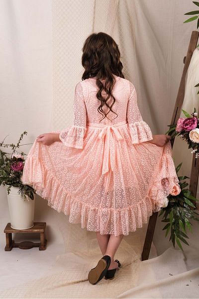 Mnk Baby&Kids Rochie pentru fetiță cu mânecă lungă din dantelă Makri - MNK0600 SALMON