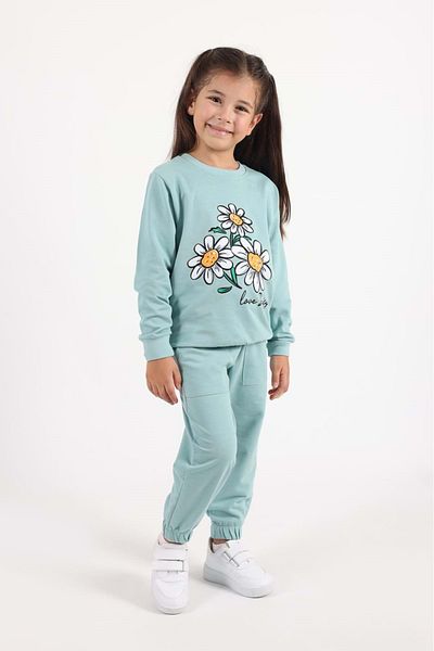 Mnk Baby&Kids Φούτερ για κορίτσια Mint Green - Daisy Motif, MNK0620