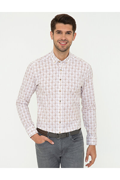 Pierre Cardin Ανοιχτό καφέ εφαρμοστό μακρυμάνικο πουκάμισο 50248114-VR002