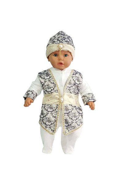 bebegen Sarı Laci Tuğra Desenli Altın Kemerli Erkek Bebek Mevlüt Takımı