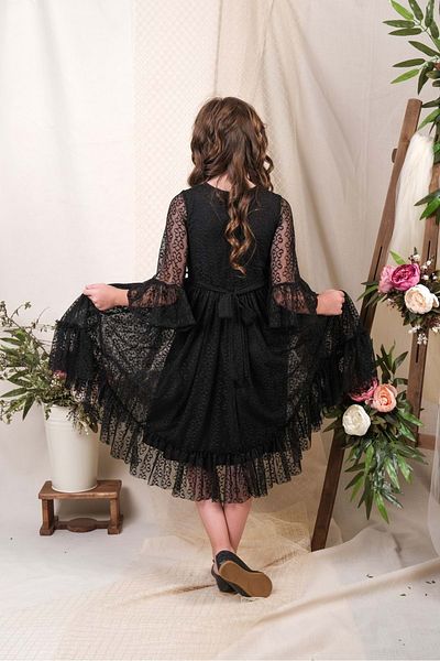 Mnk Baby&Kids Rochie de fetiță Makri din dantelă neagră - mânecă lungă MNK0600