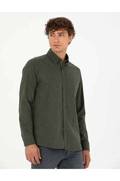 Pierre Cardin Haki Regular Fit Uzun Kollu Gömlek 50275625-VR027
