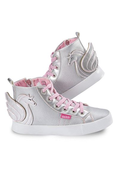 Denokids Silberne Mädchen-Sneaker mit geflügeltem Einhorn