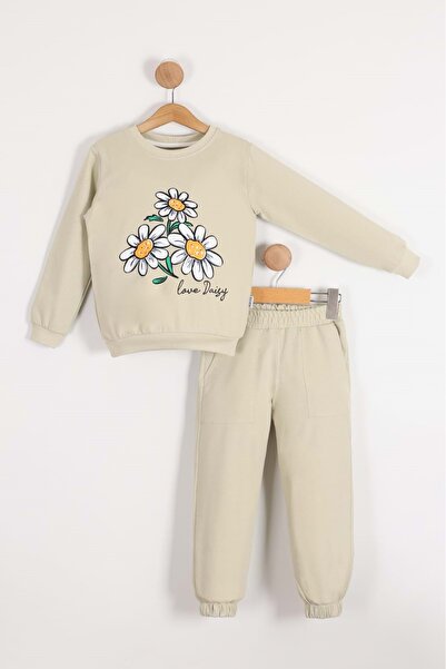 Mnk Baby&Kids Φόρμα για κορίτσια με σχέδιο Daisy MNK0620 ECRU