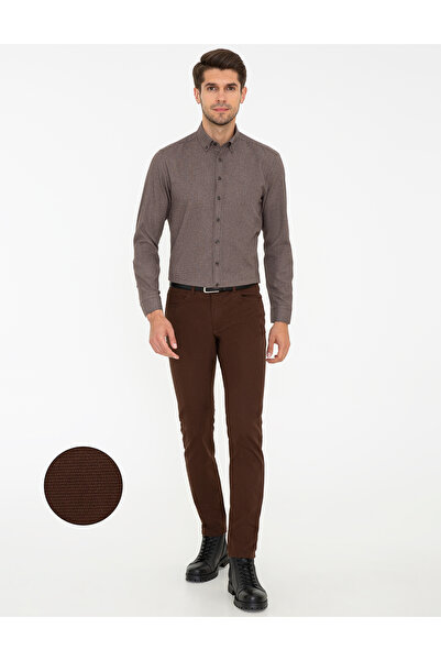 Pierre Cardin Brown Slim Fit Canvas Trousers 50239836-Vr029