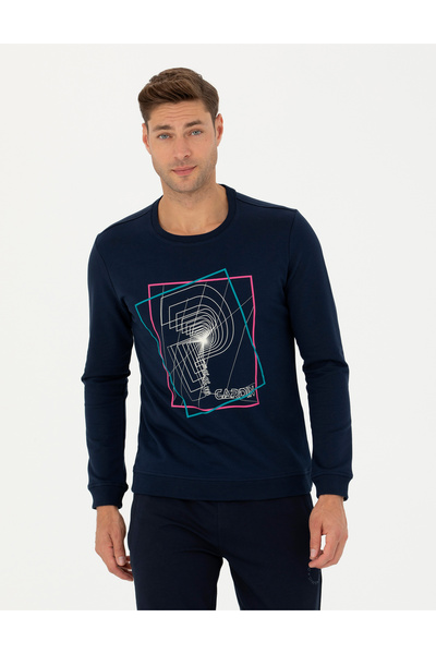 Pierre Cardin Lacivert 2 İplik Regular Fit %100 Pamuk Bisiklet Yaka Sweatshir...