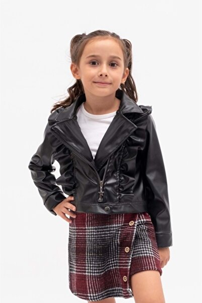 Mnk Baby&Kids Kız Çocuk Tek Deri Ceket  MNK2141 SİYAH