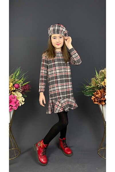 Mnk Baby&Kids Kız Çocuk Şapkalı Kışlık Uzun Kol Elbise Mnk0412 Gri