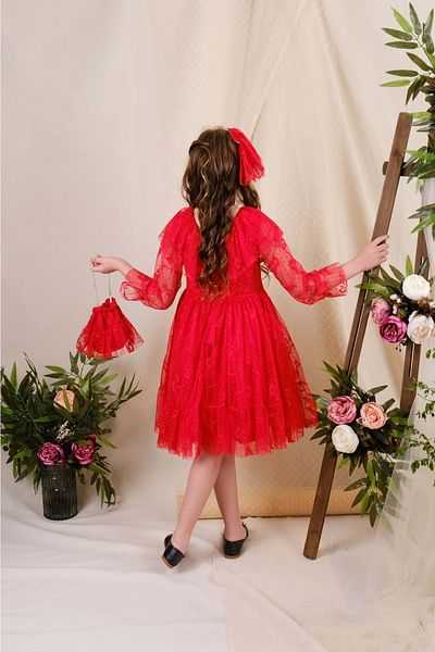 Mnk Bow Pattern Lace Dress Red