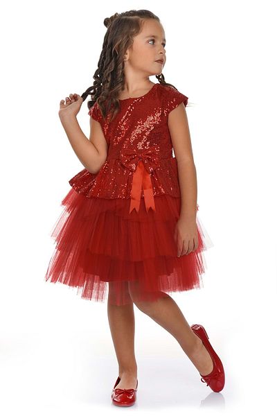 Mnk Red Sequined Tutu Party Dress - 0275