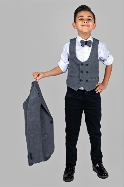 Mnk Baby&Kids Mendil Damatlık Ceketli Yelekli Erkek Çocuk Takım Mnk0487 Siyah