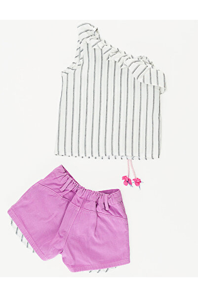 MSHB&G Σετ σορτς γαμπαρντίνα κοριτσίστικη μπλούζα Ruffle Shoulder