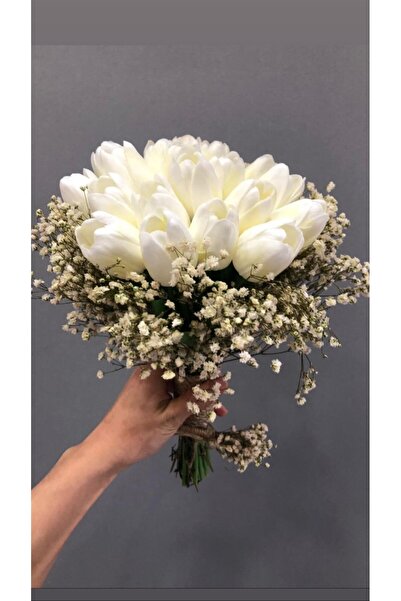 Limelia Krem Cipsolu ve Islak Laleli Gelin Buketi Takım