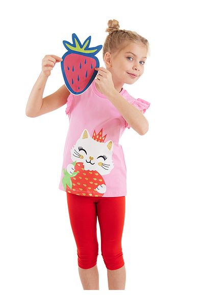 Denokids Lányos eper mintás fodros nyári póló és leggings szett