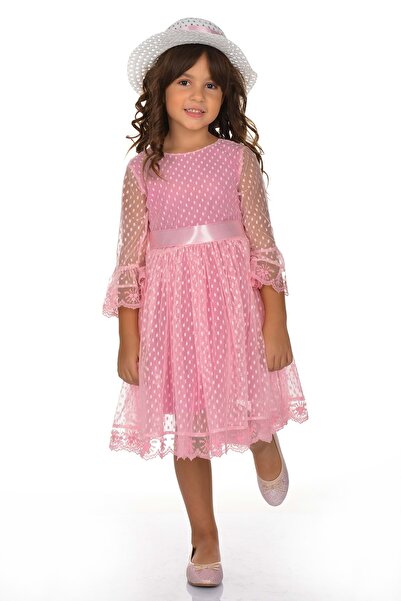 Mnk Double Hat Bow Polka Dot Period Dress Pink