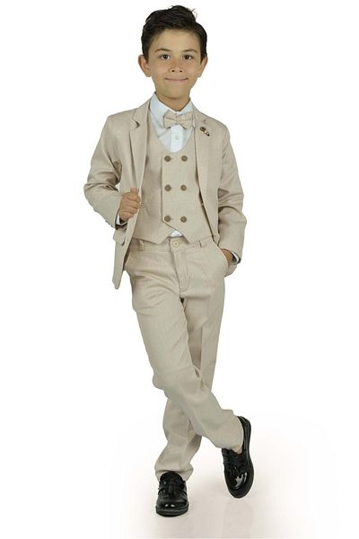 Mnk Baby&Kids Beige Children's Full Suit - 6-Button Vest and Jacket Mnk0523