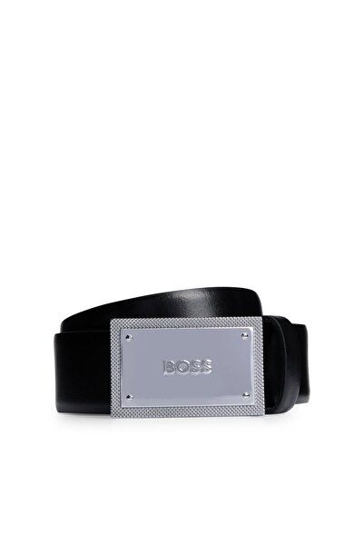 BOSS Markalı plaka tokalı İtalyan derisi kemer