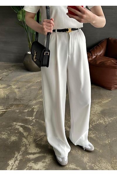 Mervellion Premium Draped White Palazzo Trousers