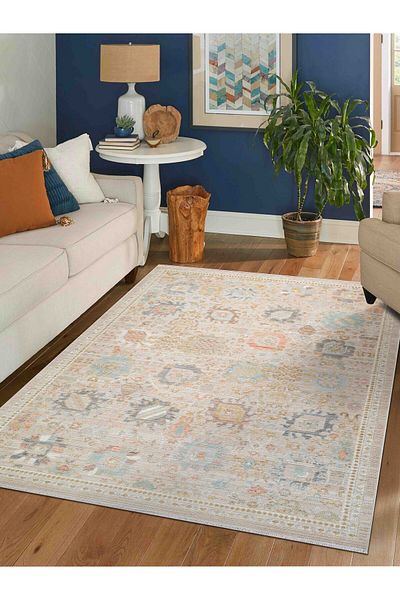 KONFOR Rustik 2221 Classic Vintage Living Room Beige Country Kitchen Rug – Non-Dust, Soft Machine-Made Rug,
