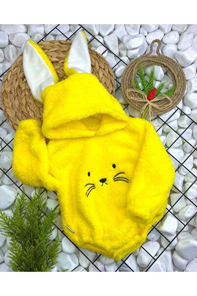 Mnk Baby&Kids Kız Ve Erkek Çocuk İçin Kapüşonlu Bebek Peluş Çıtçıtlı Body MNK...