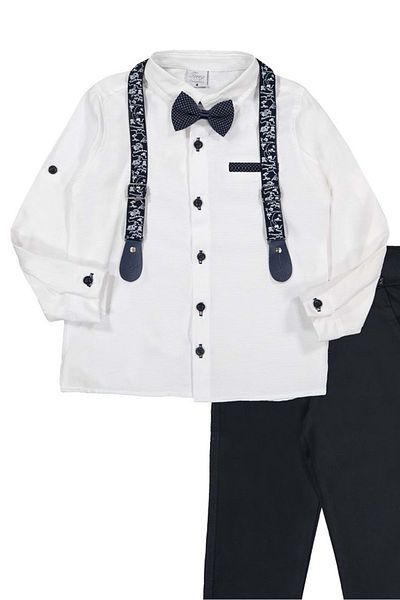 Mnk Πουκάμισο Oxford Long Pants Σετ για αγόρι Mnk0302 Λευκό