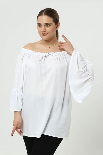 Zer Otantik Volancol Large Size Tunic with Elastic Collar White