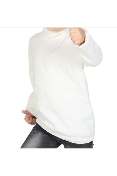 Mnk Baby&Kids Full Turtleneck High Neck Combed Cotton Girls' School T-Shirt Mnk0385 Ekru