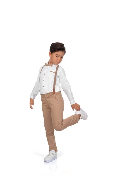 Mnk Baby&Kids Oxford Gömlek Uzun Pantolon Erkek Çocuk Takımı MNK0302 KAHVERENGİ