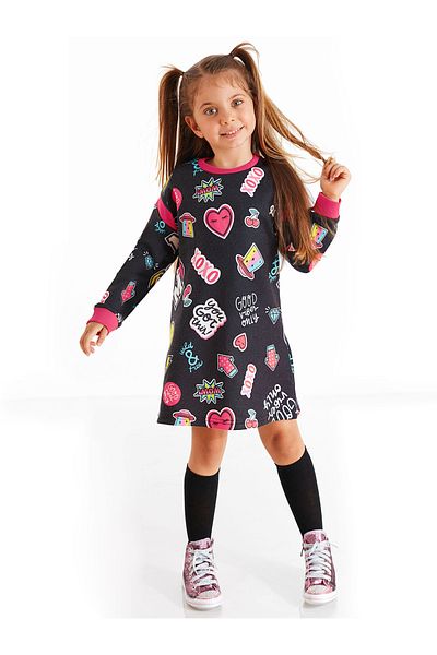 MSHB&G Good Vibes Langarmkleid für Mädchen, schwarz