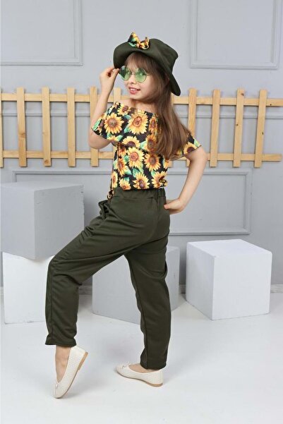 Mnk Sunflower Şapkalı Kız Çocuk Takım Mnk0226 HAKİ