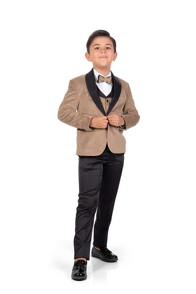 Mnk Baby&Kids Costum pentru băiat cu jachetă din catifea și vestă MNK0550 MARO