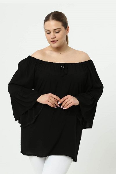 Zer Otantik Μαύρο τουνίκ με ελαστικό γιακά Volankol Plus Size