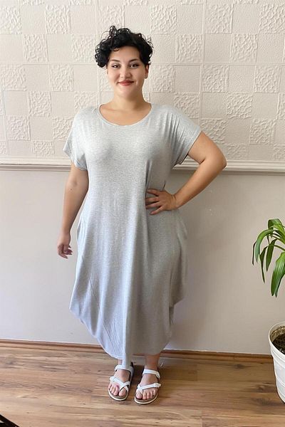 Zer Otantik Casual Plus Size Combed Cotton Dress Gray