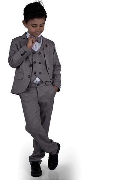 Mnk Baby&Kids Dark Gray Children's Full Suit - 6 Buttons with Vest and Jacket Mnk0523