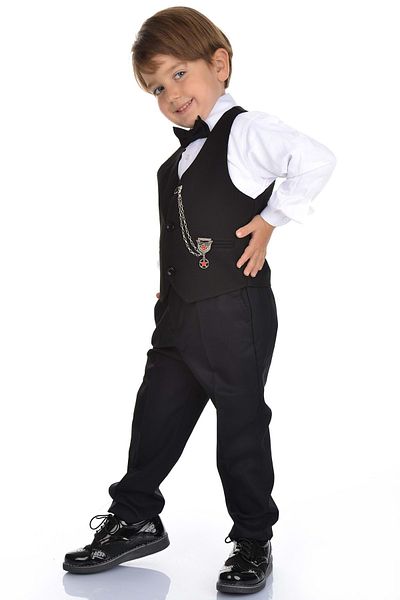 Mnk Tuxedo Boy Suit with Vest 0273 Black
