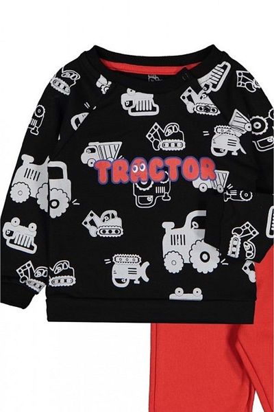 Mnk Tractor Pattern Baby Boy Suit Black