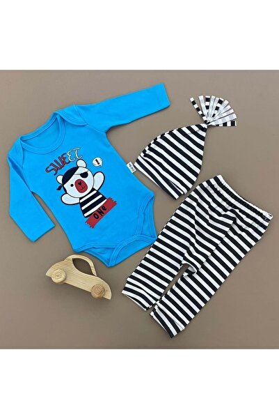 Mnk Baby&Kids طقم أطفال مكون من 3 قطع من كورسان آير مع قبعة كوكليتا باللون الفيروزي