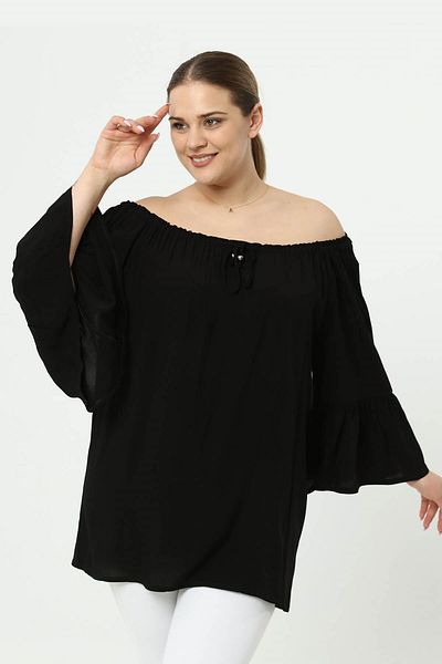 Zer Otantik Μαύρο τουνίκ με ελαστικό γιακά Volankol Plus Size
