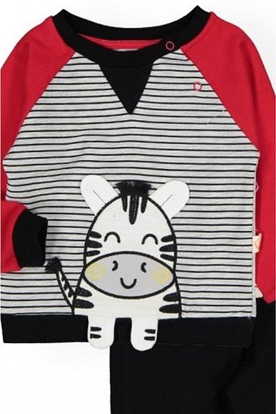 Mnk Zebra Motif Baby Boy Set with Fleece Inside Red
